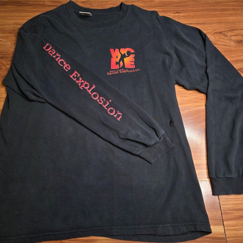 Vintage West Coast Dance Explosion Shirt Mens Large Black Anvil Long Sleeve Tour